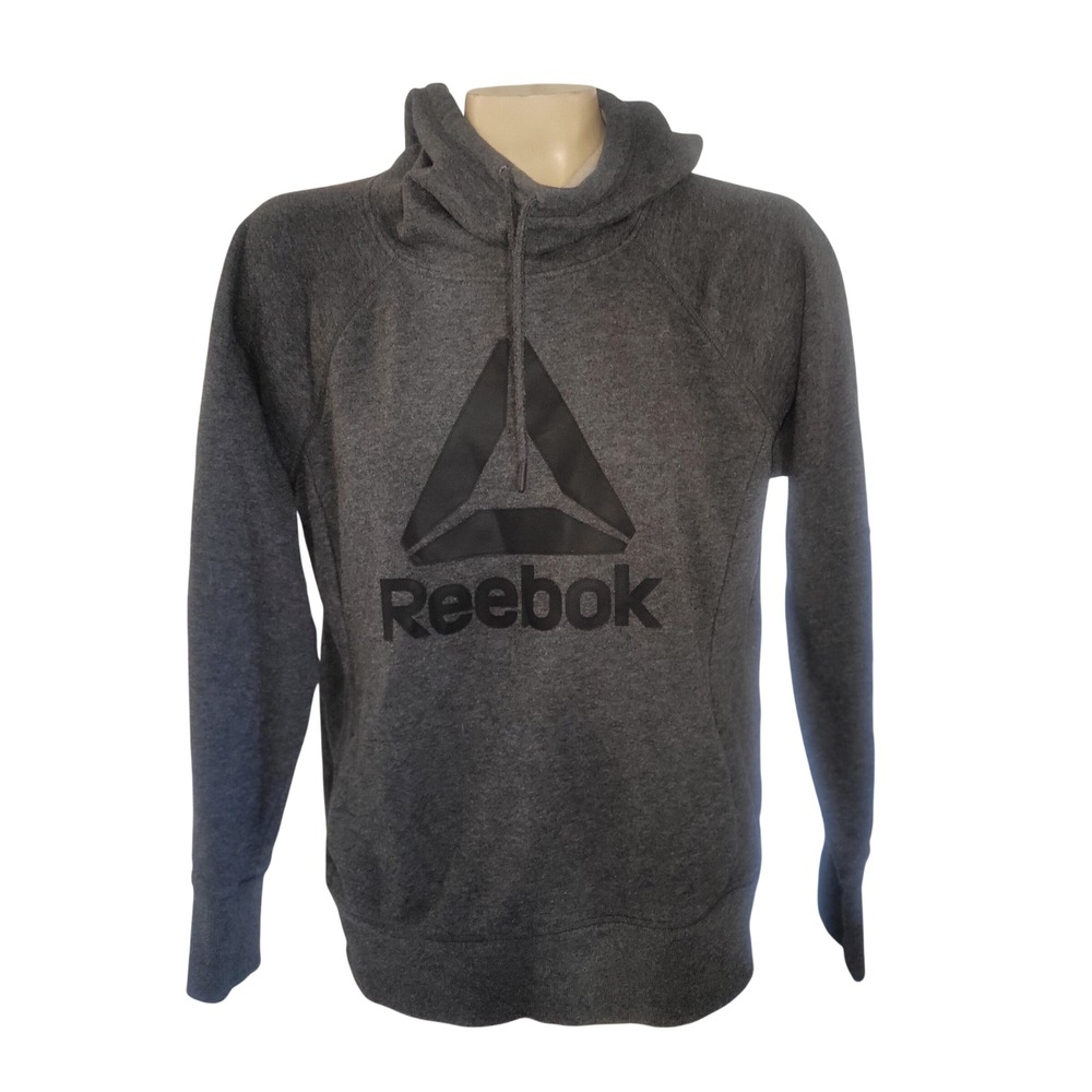 Reebok Gray Hoodie Sweatshirt Logo Graphic Pullover Long Sleeve Men's M athletic